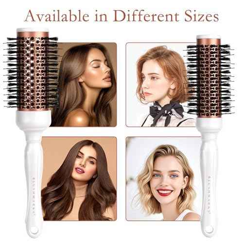 Round Blowout Hair Brush with Boar & Nylon Bristles, Vented Barrel Brush for Quick Drying & Volume, Hair Roller Brushes for Curly, Thick, Styling Brushes for Women & Girls