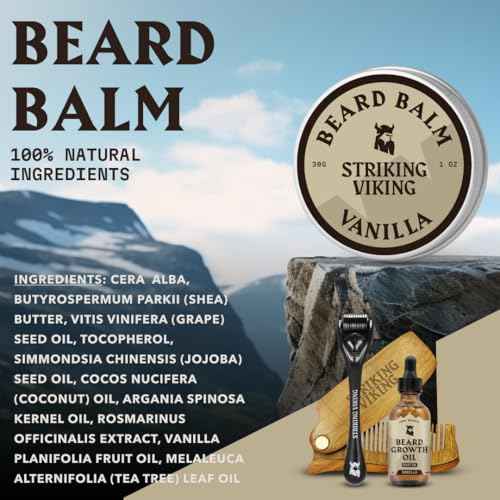 Striking Viking Beard Oil and Balm - Leave in Beard Conditioner - Tames, Styles, Softens, and Moisturizes Beards and Mustache - Made with All Natural and Organic Argan and Jojobo Oils, Vanilla