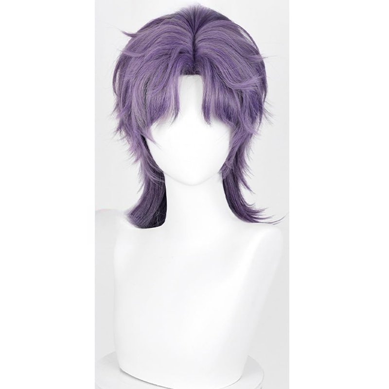 huafan luxkazya Mens Purple Grey Cosplay Wigs Male Short Wolf Cut Layered Mullet Wig Realistic Anime Costume Wigs Heat Resistant Synthetic Wig for Halloween Party