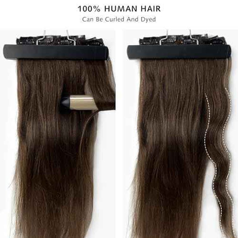 Rose bud Clip in Hair Extensions Real Human Hair 7Pcs 16Clips 18Inch 150g Natural Thick Hair Extensions Human Hair Medium Brown to Dark Blonde