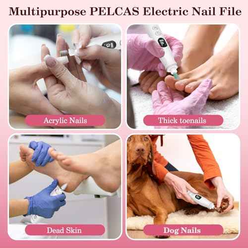 PELCAS Electric Nail File, 10 Speeds Cordless Nail Drill with LED Light, Portable Manicure and Pedicure Kit, Nail Grinder with LCD Screen for Human, Pet, Thick Toenails, Natural & Acrylic Nails