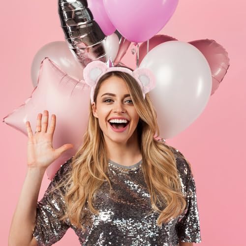 minkissy Lovely Ears Headband - Pink Animal Bears Headband Cute Plush Animal Costume for Women Halloween Christmas Pink