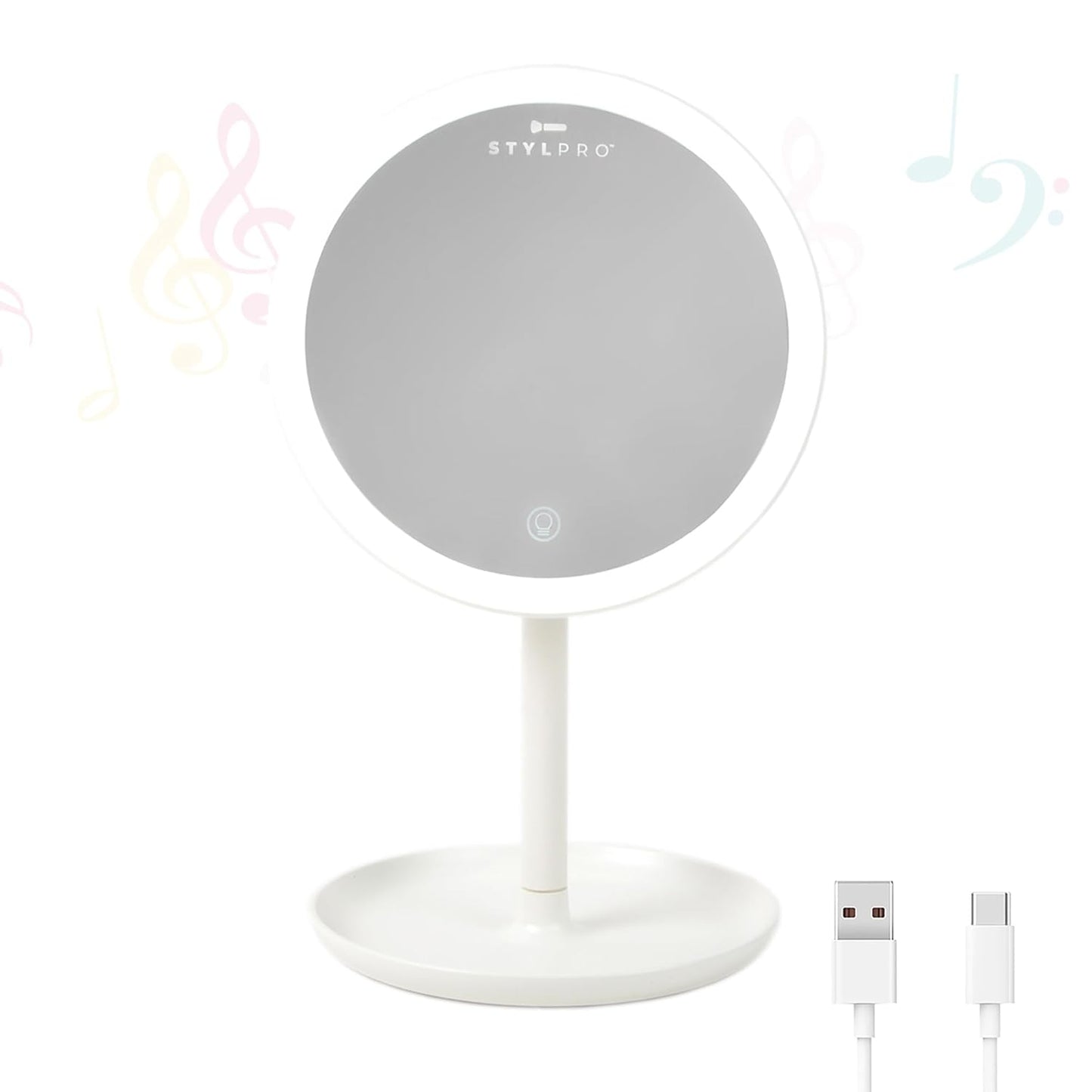 StylPro Melody Portable Bluetooth Makeup Mirror - Dimmable Touch LED Lighting | Travel-Friendly Design