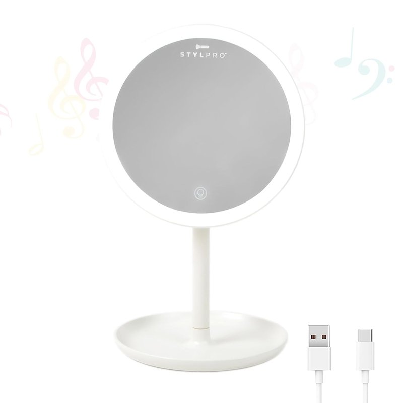 StylPro Melody Portable Bluetooth Makeup Mirror - Dimmable Touch LED Lighting | Travel-Friendly Design