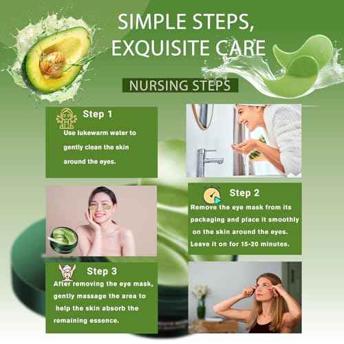 Nourishing Avocado Eye Patches 2-Pack 120 PCS, Collagen Eye Mask for Anti-oxidation and Hydration, Under Eye Patches Suitable for Both Men and Women