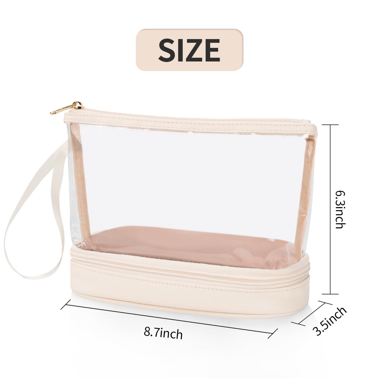 Ethereal Clear Makeup Bag, Cream Small Cosmetic Bag Travel Makeup Bag for Women TSA Approved Toiletry Bag Portable Makeup Pouch