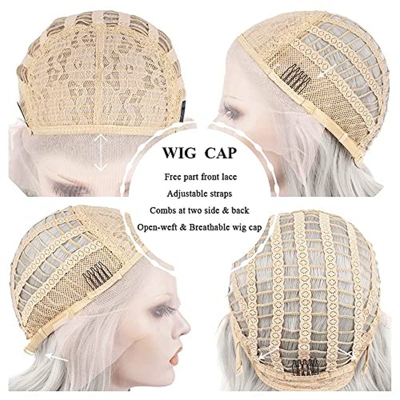 IMSTYLE Silver Grey Lace Front Wigs Short Bob Wavy Gray Wig for Women Drag Queen Cosplay Party (Silver Grey)