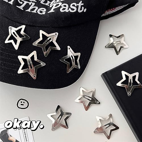Star Hair Clips 2000s Y2K Snap Hair Barrettes Non Slip Star Hair Accessories Silver Metal Hair Clips for Girls Women -15 PCS 1.57"