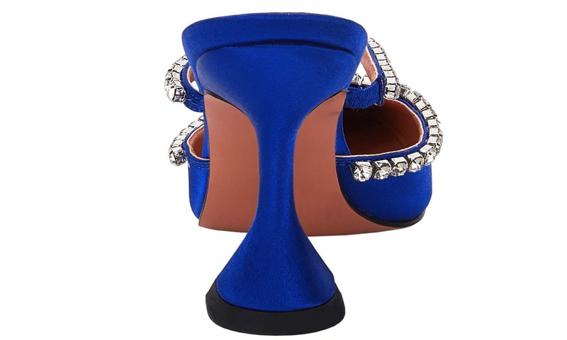 VETASTE Women's Pointed Toe Strappy Heels Crystal Satin Heeled Mules Wedding Party Shoes Blue