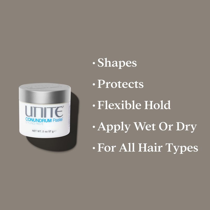 UNITE Hair – CONUNDRUM Paste – Hybrid Styling Cream for Moldable Texture & Flexible, Long-Lasting Hold – Natural Finish – UV & Thermal Protection – 2 Oz