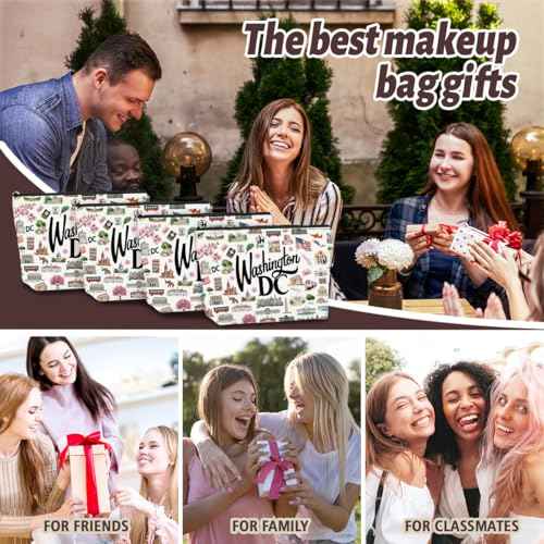 4PCS Washington DC Themed Makeup Bag Washington dc Souvenirs Gift for Women, Best Friend, Sister - Travel Friendly Cosmetic Bag, Birthday Christmas Present