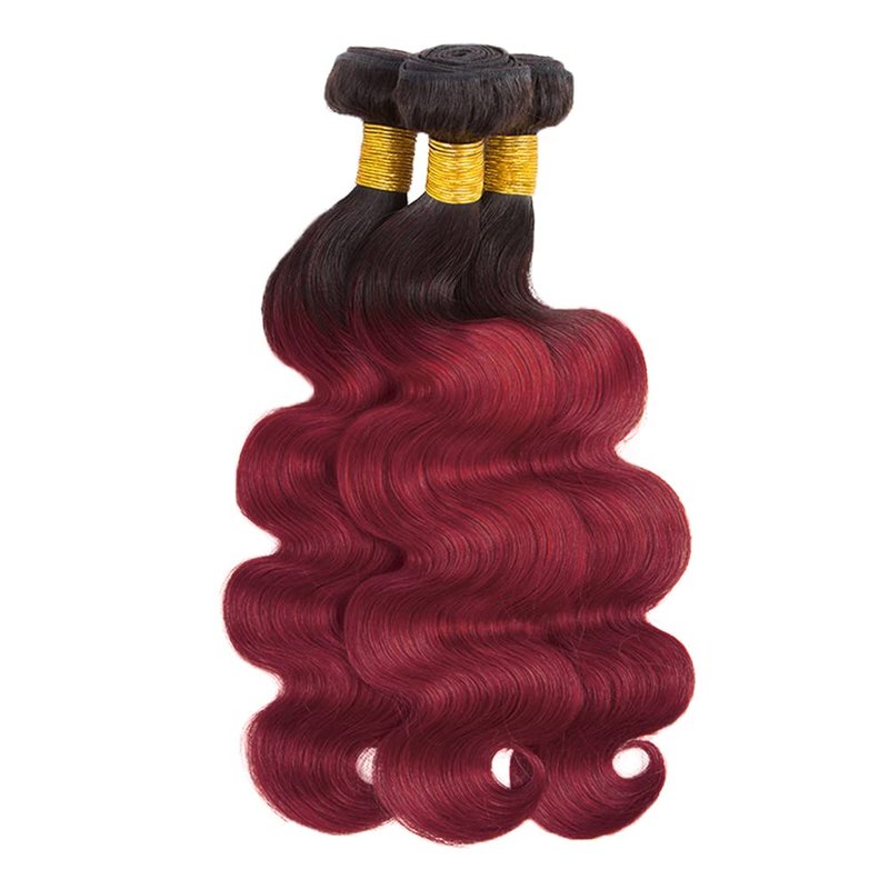 1B99J Human Hair Bundles Burgundy Body Wave Bundle Brazilian Unprocessed Virgin Hair 3 Bundles 18 20 22 Inch 1B99J Bundle Hair Extensions