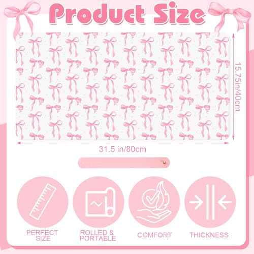 Coquette Bow Makeup Mat for Vanity Top Protector, Dual Sided Leather Vanity Waterproof Desk Pad Dressing Blotter Mat Nonstick for Women Home Office Decor Work(Pink,15.7" X 31.5")
