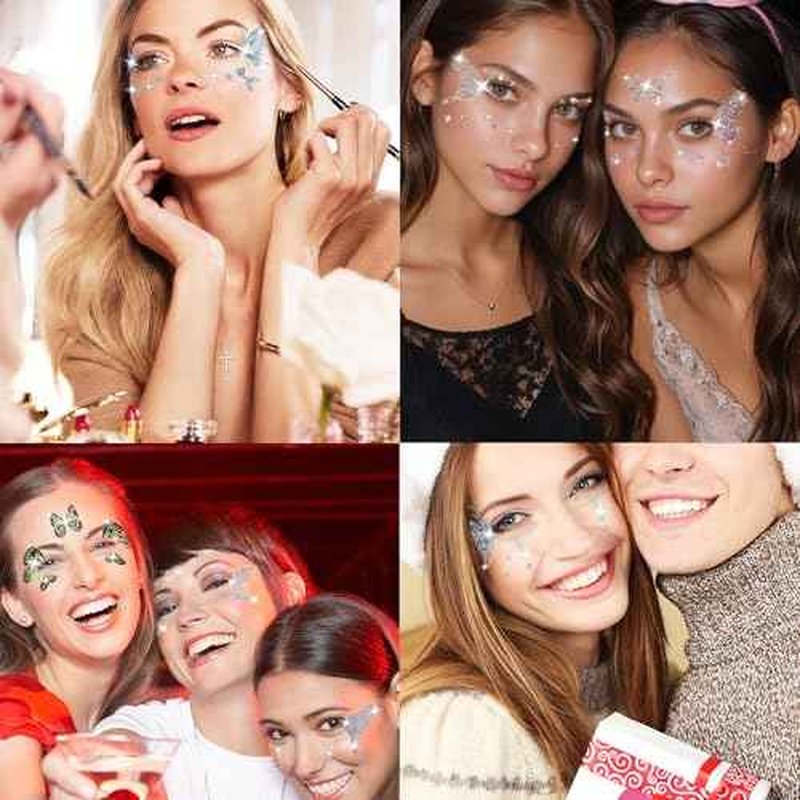 Glitter Fairy Makeup Kit Accessories For Women Butterfly Face Temporary Tattoos Stickers For Eyes Princess Rave Party Favors Gifts