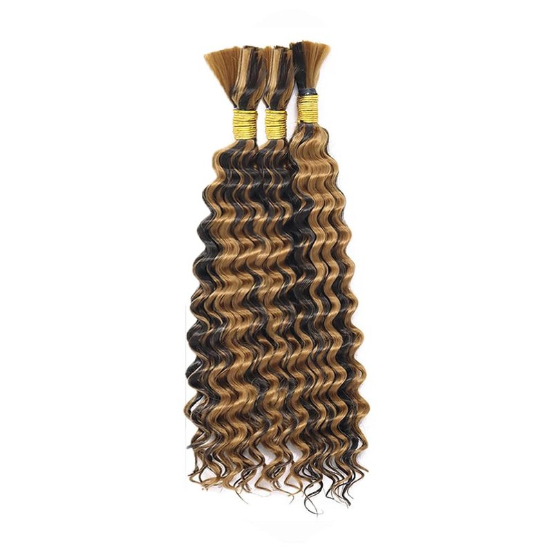 P4/27 Brown Human Braiding Hair Deep Wave Bulk 20 20 20 Inch Unprocessed Brazilian Virgin Hair Highlight Blonde Deep Curly Braiding Hair Extensions 3 Bundle 50 Gram Per Bundle For Black Women