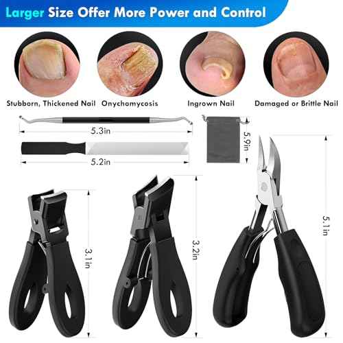 Professional Ingrown Toenail Tools Kit for Seniors,Wide Jaw Straight Nail Clippers,Large Angled Nail Clipper Cutters for Heavy Duty Thick Toe Nails or Fingernail,Manicure Set for Men Women