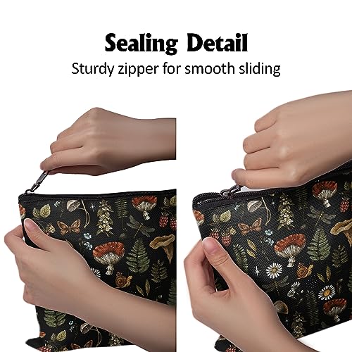 Cafl Vintage Woodland Makeup Bag Travel Large Mushroom Fern Cosmetic Bag Organizer toiletry Essentials Jewelry Skincare Zipper Bag For Women -10¡¿8 inch