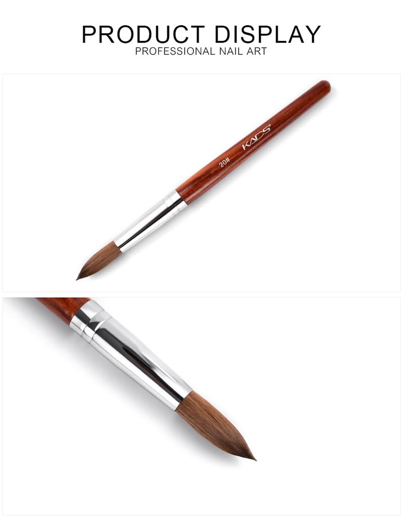 KADS 100% Kolinsky Sable Acrylic Nail Art Brush Red Wood Pen Nail Brush Size 12# 14# 16# 18# 20# Nail Art Manicure Tool Set (20#)