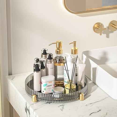 Makeup Perfume Organizer, 360¡Æ Rotating Skincare Organizer, Vanity Tray, Spinning Cosmetics Organizer for Dresser, Vanity, Bathroom Countertop, Clear