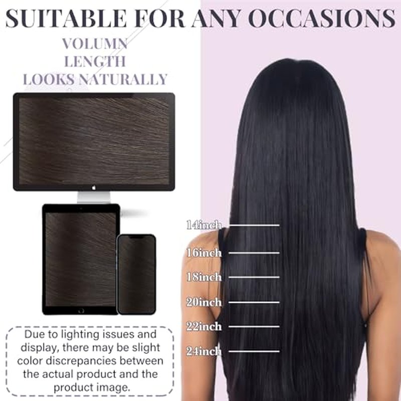 Fshine Genius Weft for Women Darkest Brown 20 Inch 60g Remy Human Extensions Human Bundle Natural Straight Long Weave One Piece Genius Weft