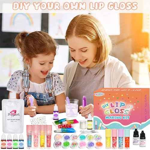 DIY Lip Gloss Making Kit - All-in-One to Make Your Own Lip Care Gloss Set with Clear Base, Pigments, Glitter, Tubes, Fun Creative Gift for Women Girls Makeup Lovers in Christmas Birthdays