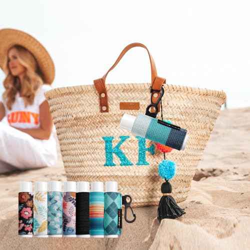 HEYSKAY 8PCS Lip Balm Holder Sleeves Keychain Lipstick Holder Key Chain Lip Gloss Holder Lipstick Elastic Sleeve(Floral Set B-8PCS)