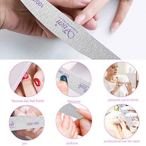 25 Pcs 100/180 Grit Nail Files, Washable Double Sided, Professional Emery Boards for Acrylic, Gel, Natural Nails, Salon & Home Use