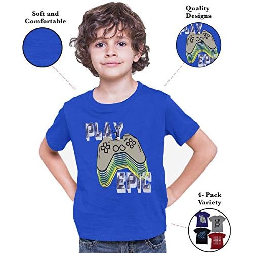 BROOKLYN VERTICAL 4-Pack Boys Short Sleeve Crew Neck T-Shirt with Chest Print | Soft Cotton Sizes 6-20