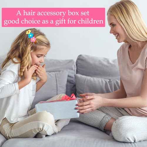 Girls Jewelry Set with Hair Accessories: Clips, Barrettes, Ties, Bows, and Round Jewelry Box - Christmas Gift for Ages 3-12