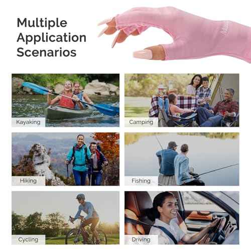 MelodySusie Premium UV Protection Gloves for Manicures, Cool Feeling Fabric,Professional UPF50+, UV Gloves for Gel Nail Lamp, Anti UV Light, Skin Care Fingerless Design, Pink