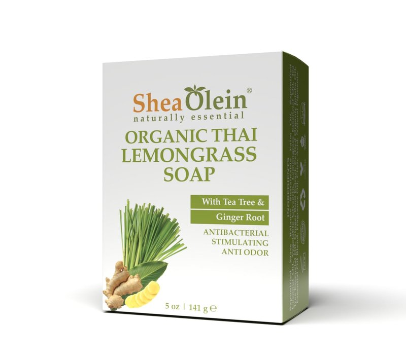 Shea Olein Natural Bar Soap - Organic Thai Lemongrass Soap Bar, Antibacterial & Anti Odor, With Tee Tree & Ginger Root - Refreshing Lemon Bar Soap for Balanced Skin PH (5 oz, 6 Bars)