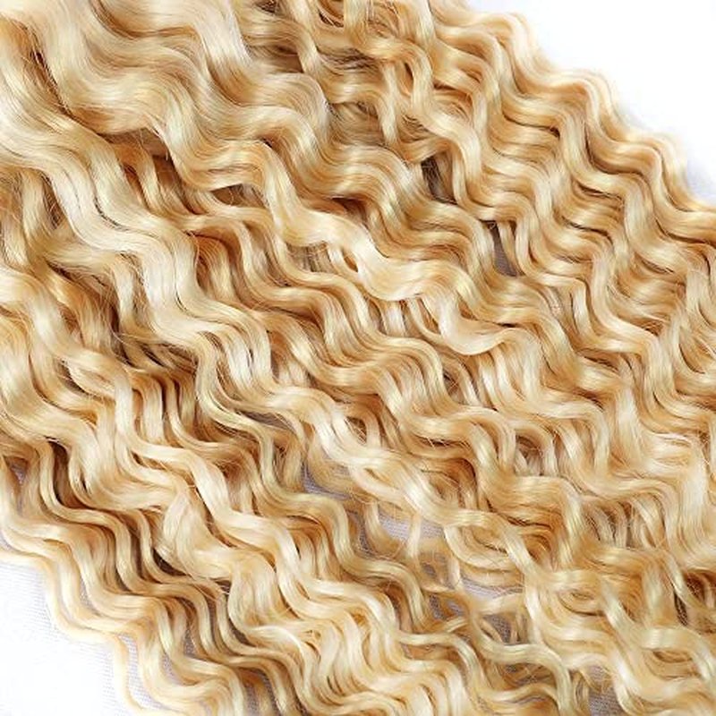 12 14 16 Inch Inch Human Hair Bundles Honey Blonde P27/613 Jerry Curly Bundles Human Hair 12A Unprocessed Quick Weave for Black Women Soft Sewn In with Double Weft