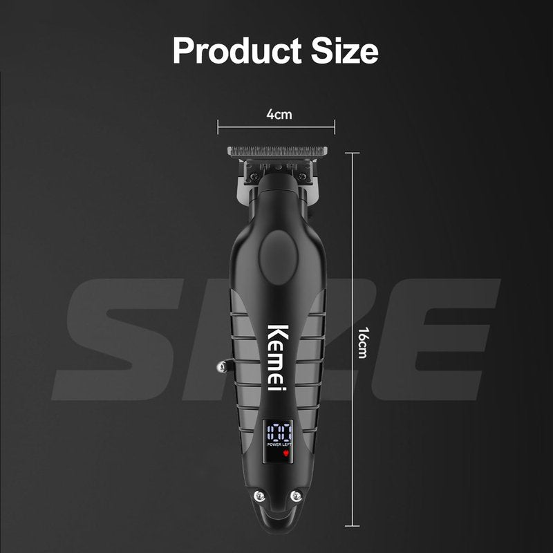 KEMEI Professional Cordless Hair Clipper - Electric Beard Trimmer with LCD Display | Zero Gapped T Blade, Black