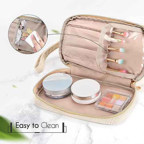 Makeup Bag for Girls Gift, Personalized Christmas Gifts Initial Women Makeup Bag for Travel, Double Layer Cosmetic Bag with Brush Organizer Preppy Make up Bag for Teen Girl Trendy - H