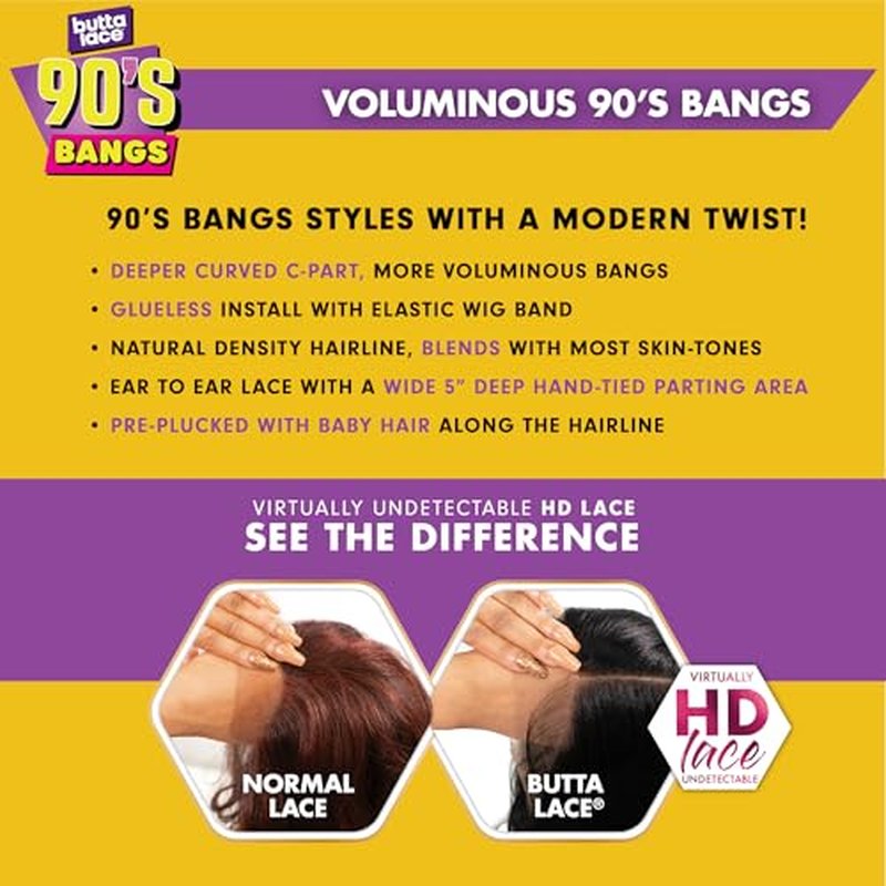 Sensationnel Butta Lace 90Sbangs Wigs - Unit 906 Glueless Wide Deep Part Synthetic Preplucked Hairline (1 JETBLACK)
