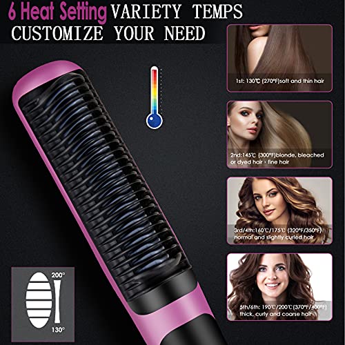 Professional Hair Straightening Brush - Fast Heating Ceramic Styler with 6 Adjustable Temp Settings, Anti-Scald & Auto-Off Safety - Sleek & Smooth Hair for Home, Travel, Salon