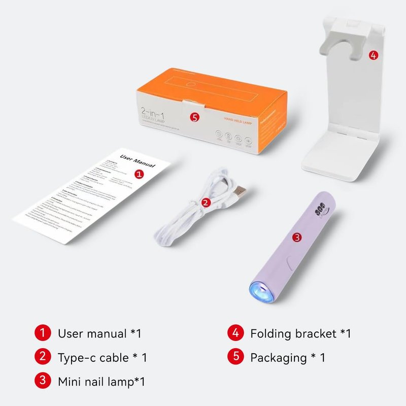 YTD Likomey Handheld UV LED Lamp for Gel Polish,Purple Quick Dry Mini Nail Light with Folding Bracket, Portable Cordless Rechargeable for Fast Curing UV Nail Glue Builder Extension Gel