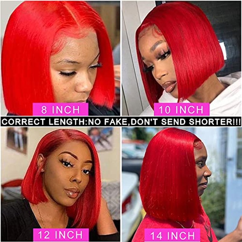 Pre Plucked HD Transparent 13X4 Straight Red Blunt Cut Bob Wig Human Hair Lace Frontal Wig With Baby Hair Natural Hairline Glueless 100% Unprocessed Human Hair Red Bob Wigs Lace Front With Black Women