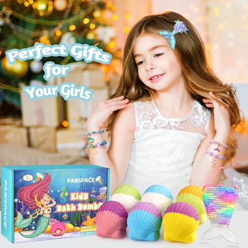 Bath Bombs for Kids with Surprise Inside, 6 PCS Natural Organic Bath Bombs for Girls & Toddlers Aged 3-12, Kids Bath Bombs Gift Set with Mermaid Bracelets Hair Clip Jewelry for Birthday Christmas