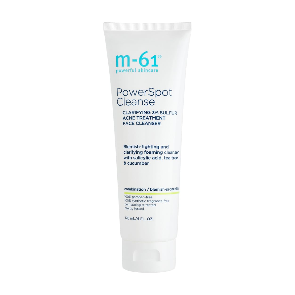 PowerSpot Cleanse Acne-Fighting Face Wash - 3% Sulfur, Glycolic & Salicylic Acid | For Combination & Blemish-Prone Skin | 4 Fl Oz