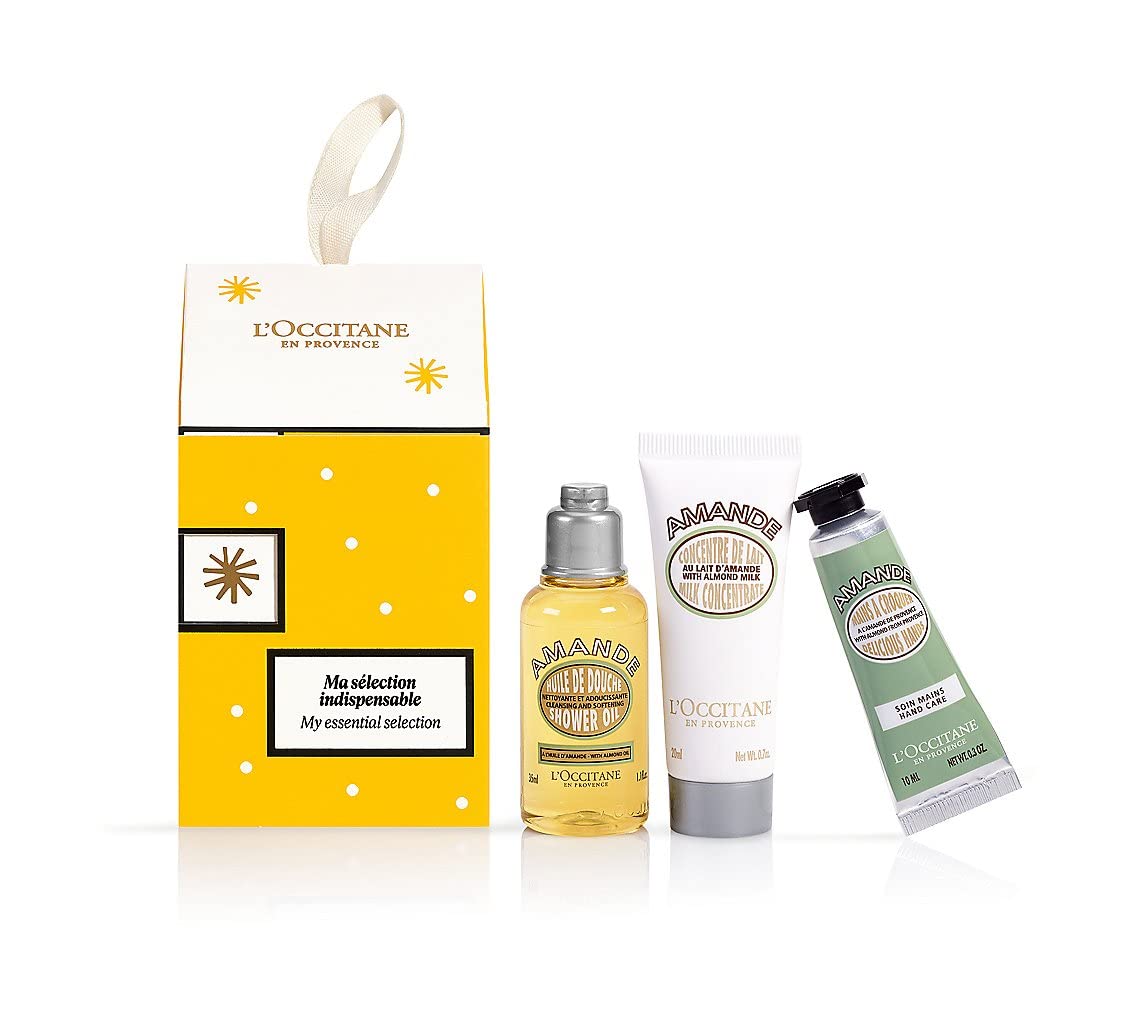L’OCCITANE Almond Ornament 3 Piece Gift Set, Including Almond Shower Oil 1.1 Fl.Oz, Almond Body Milk 0.7 Fl. Oz., and Almond Delicious Hands 0.3 Oz