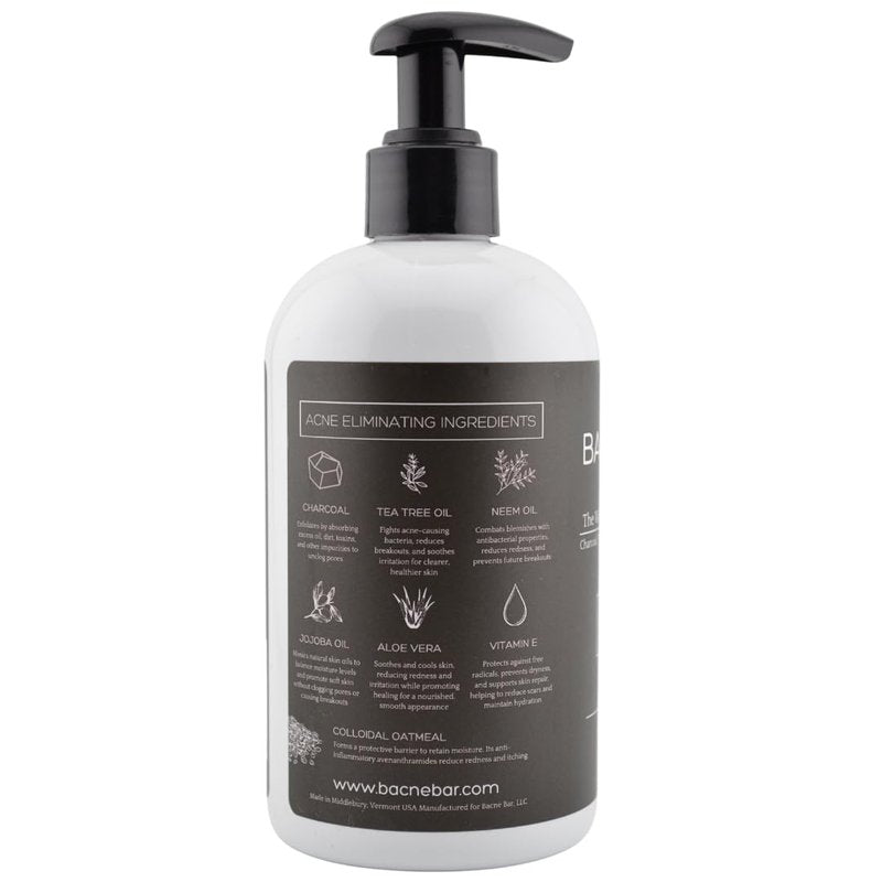 Bacne Wash: All Natural Back Acne Cleanser with Charcoal, Jojoba Oil, Tea Tree Oil, Neem Oil, Aloe Vera, Colloidal Oatmeal, and Vitamin E - Body Acne Wash for All Skin Types