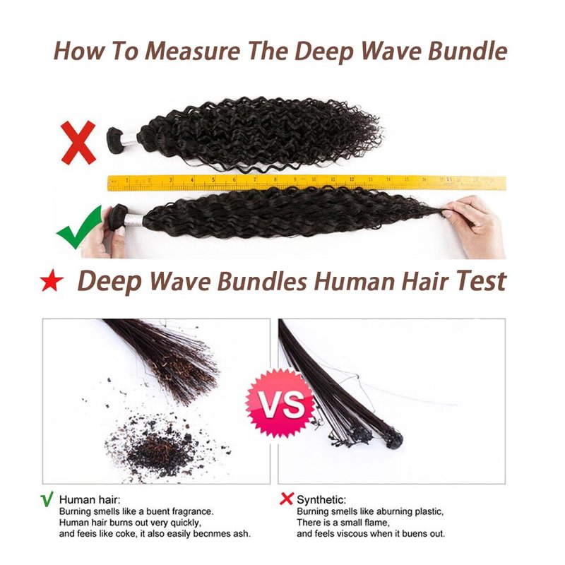 Fdola 18 Inch Deep Wave Curly Bundles, 100% Unprocessed Brazilian Virgin Human Hair, Natural Black Color, Sew-In Installation, 18 Inch Length