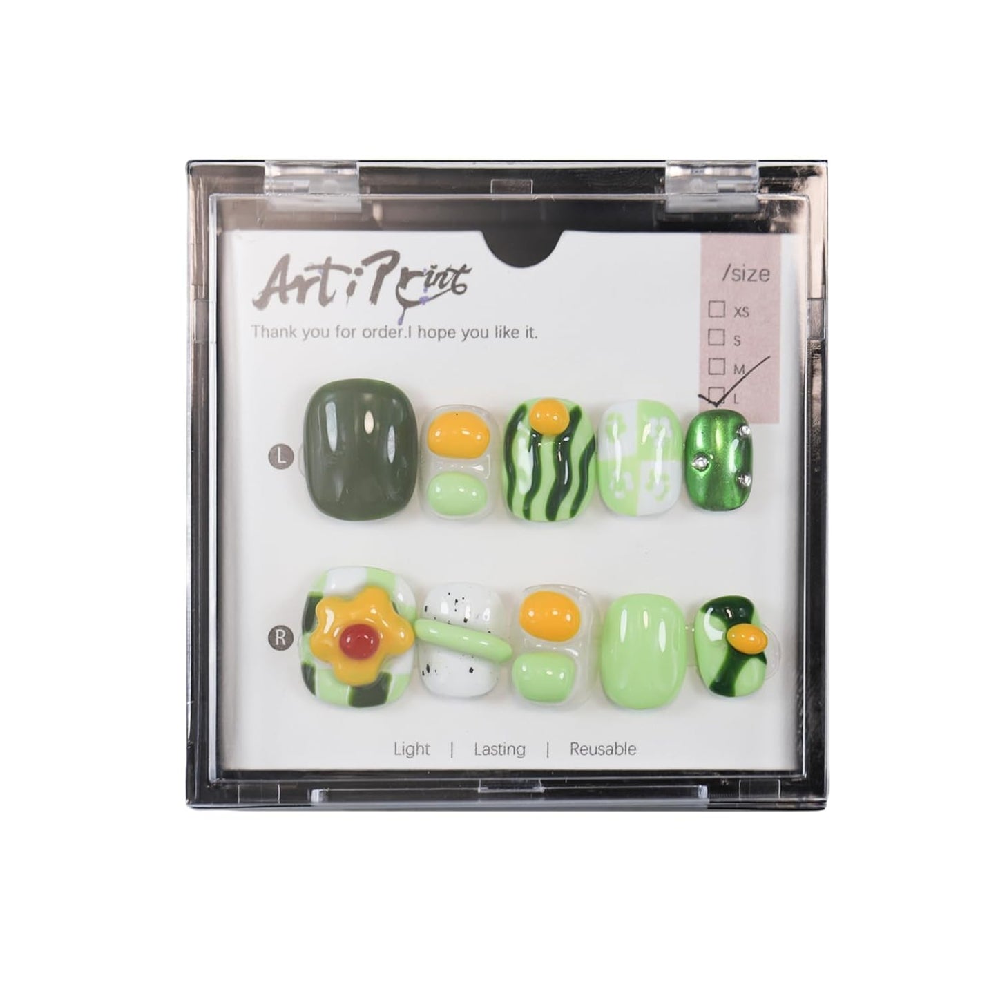 Avocado Press-On Nails - Handcrafted Fruit Design Manicure Set for Women (XS)