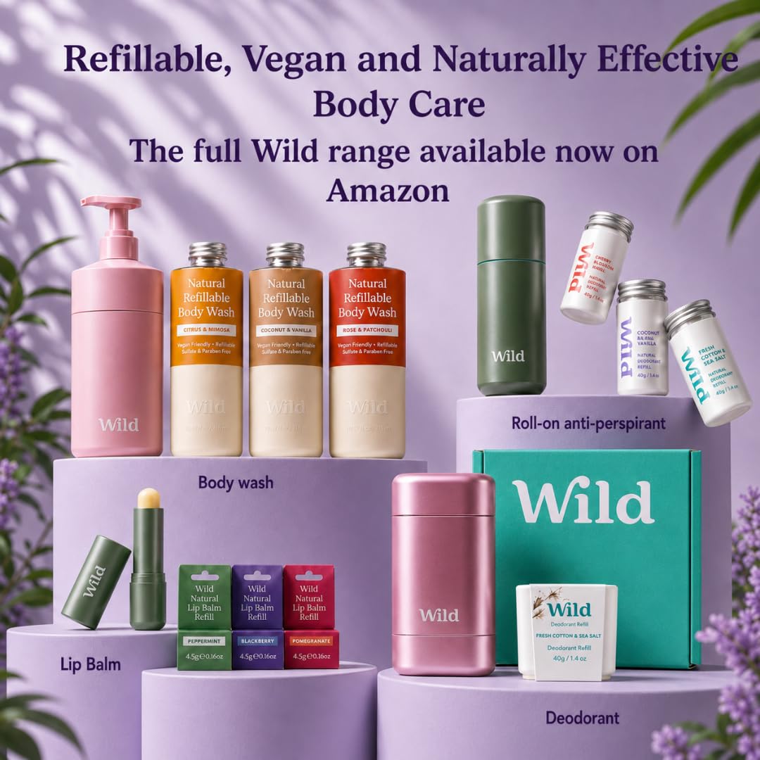 Wild Aluminum Free Natural Deodorant Starter Kit - Refillable Purple Case - Natural Ingredients & 24 Hour Odor Protection - Women's - Fresh Scents Variety Pack - Case + 3 Refills