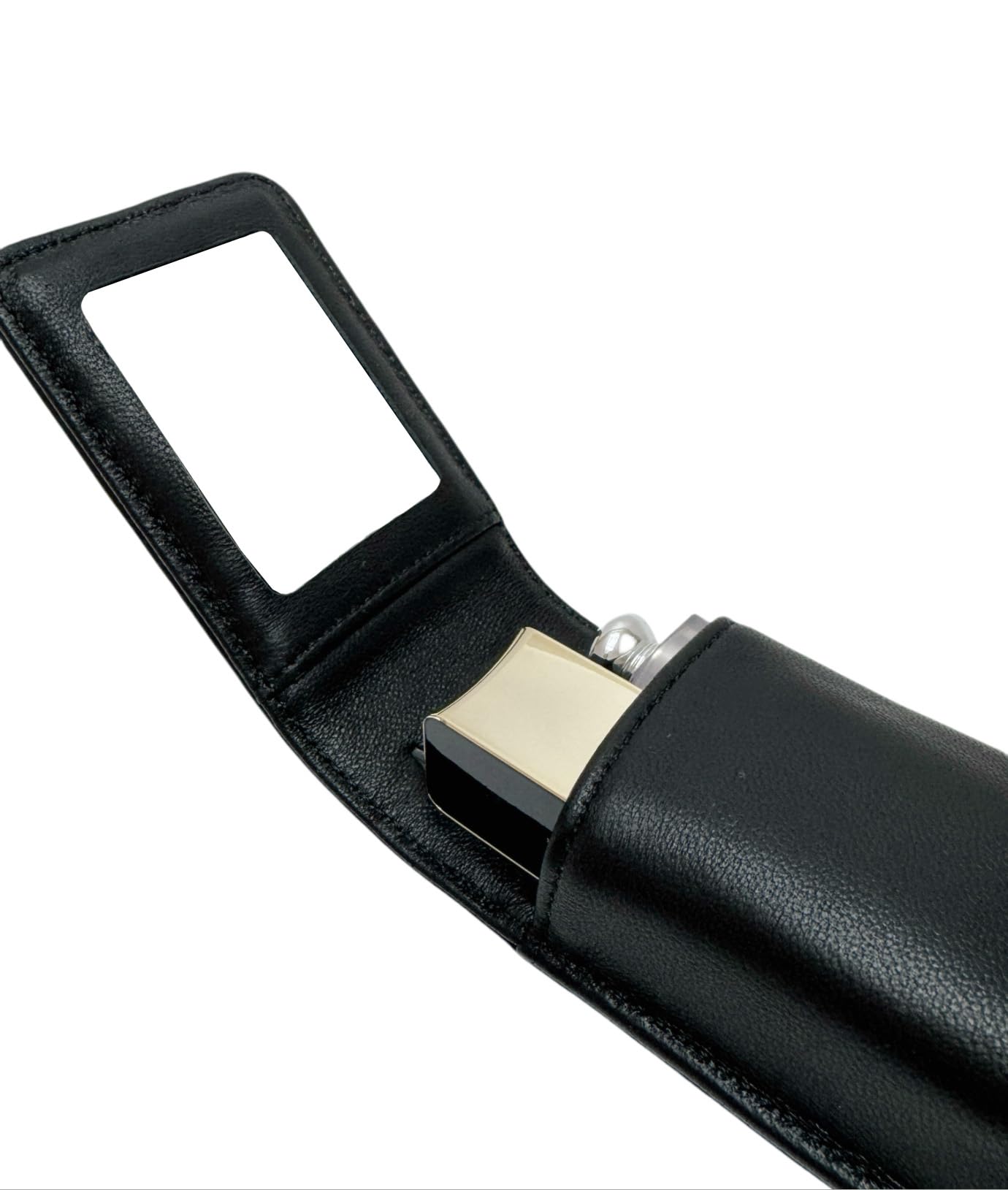 AgentMoon Portable Lipstick Pouch with a Mirror,Genuine Leather Magnetic Snap.Black Rhombus