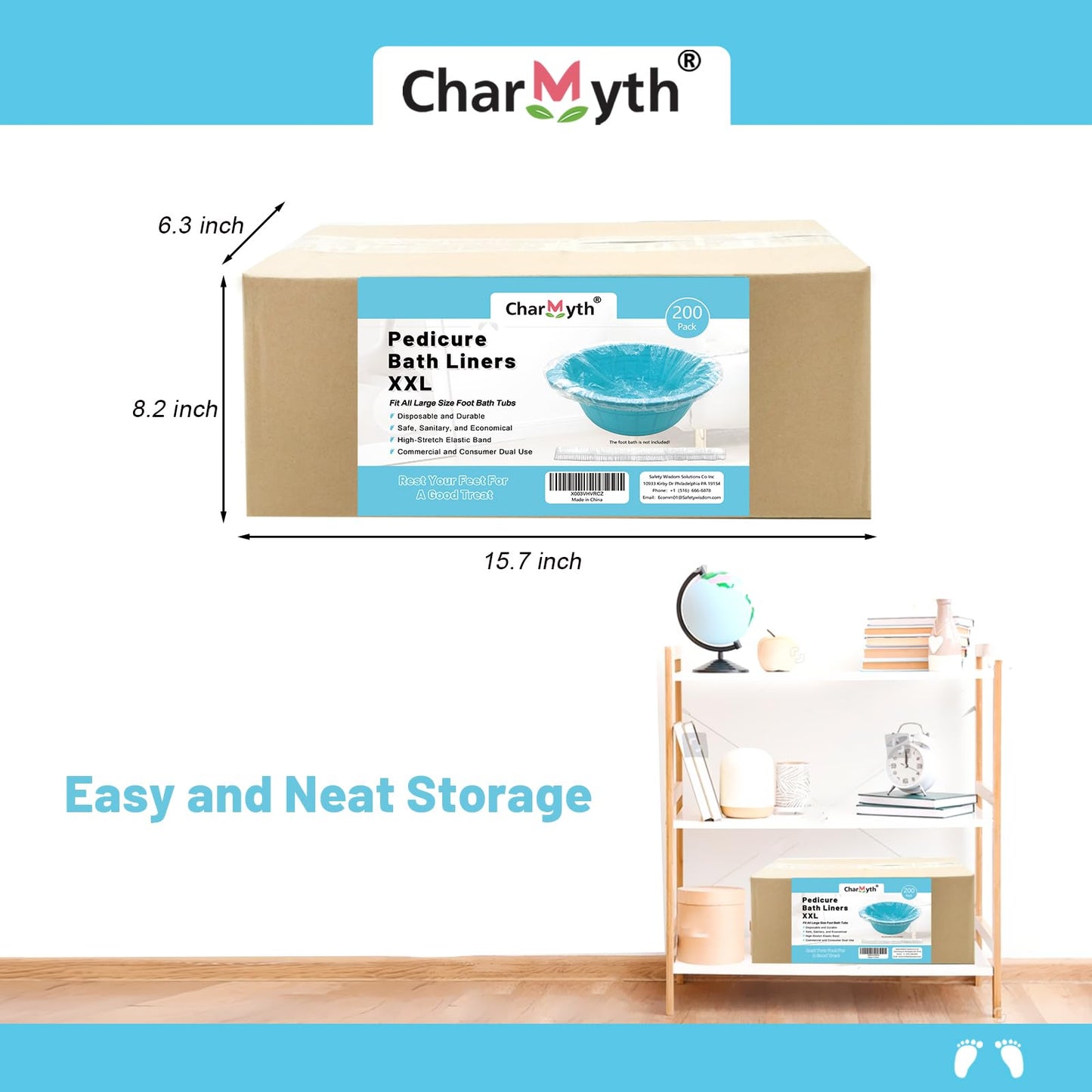 Charmyth Pedi Guard Bath Liners 200 Count Disposable Pedicure Liners, Spa Footsie Clear Pedi Guard Bath Liners for Foot Bath Spa Massage Thick Elastic 2XL
