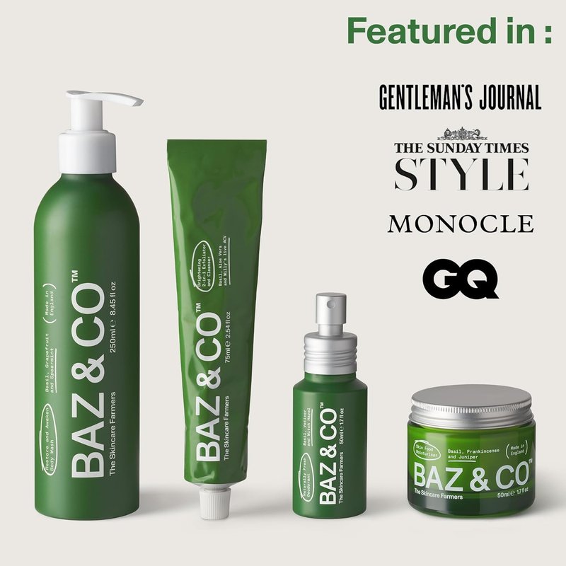 BAZ & CO Naturally Fresh Travel Size Deodorant Body Spray for Men | Aluminium Free Deodorant | Basil, Vetiver & Witch Hazel | 50ml