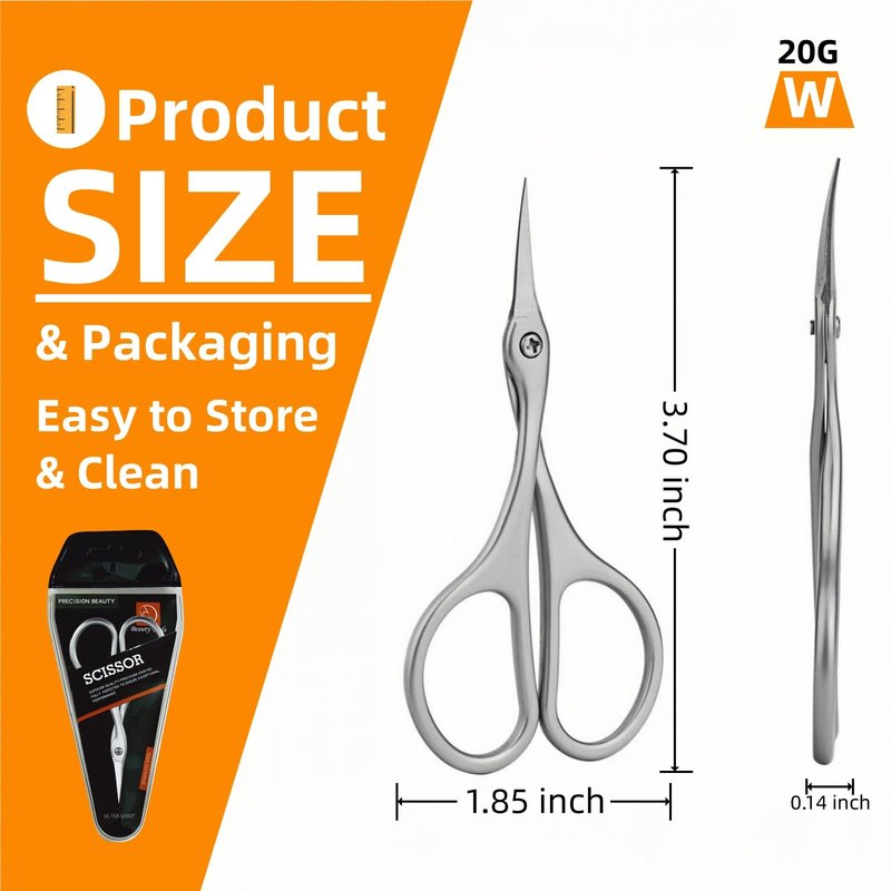 MaryCarrie Cuticle Scissors & Nail Scissors - Stainless Steel Manicure Tool with Curved Blade, Precision Grooming Scissors for Cuticles, Eyebrows, Eyelashes & Dead Skin Removal (3.7"x1.85")