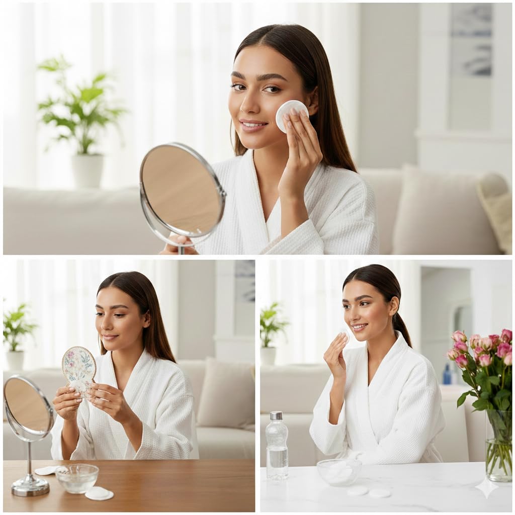 Organic Cotton Pads for Face – Pack of 6, 80 Double-Sided Embossed Soft White Cotton Rounds – Makeup Remover Pads, Facial Cotton Balls, Reusable Skincare Rounds for Toner and Gentle Cleansing